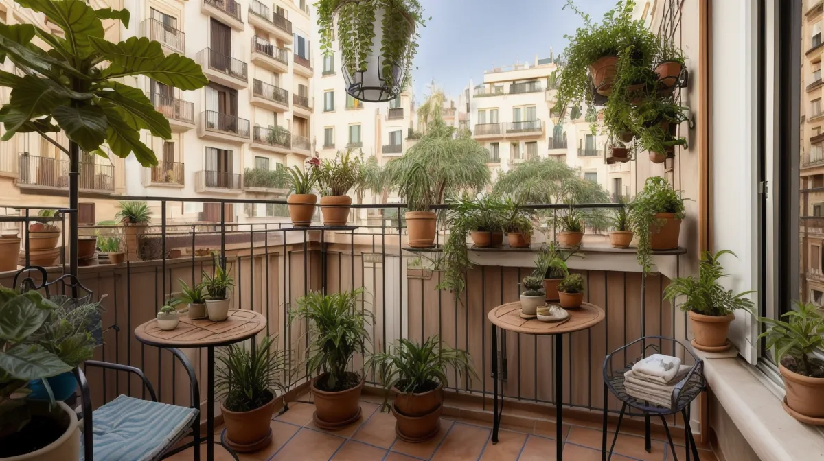 Huerto urbano en macetas para principiantes: balcón de Barcelona con hortalizas y hierbas aromáticas