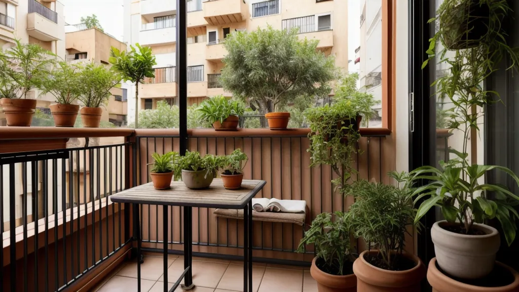 Hojas de espinaca con pequeños agujeros creciendo en una maceta de balcón en Barcelona
