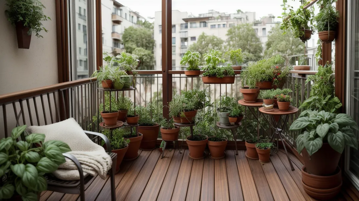 Manchas blancas de hongos en las hojas de plantas de un balcón norte en Barcelona, un caso típico de huerto urbano para principiantes