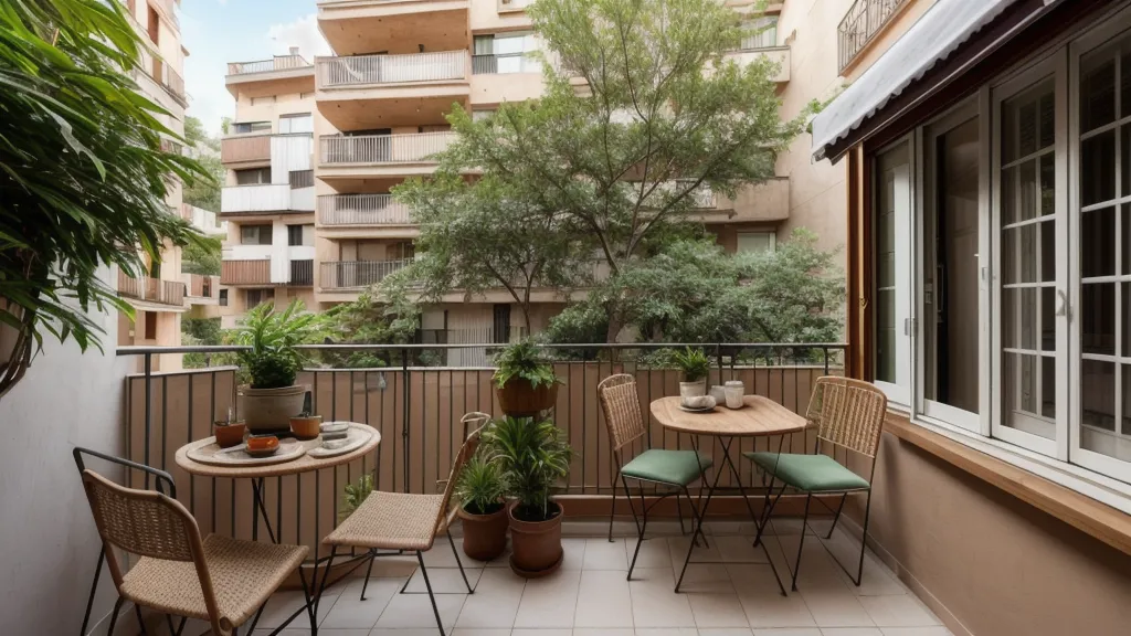 Macetas de barro separadas en un balcón norte para mejorar la circulación de aire, un truco básico de jardinería para principiantes