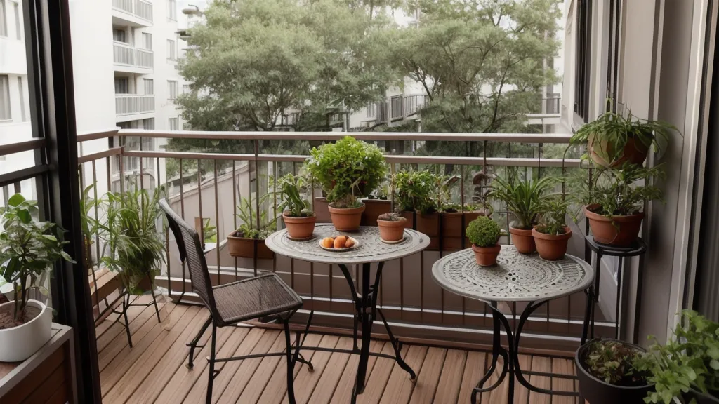 Pequeña planta de tomate de cultivo orgánico creciendo en una maceta de balcón con vistas a Barcelona