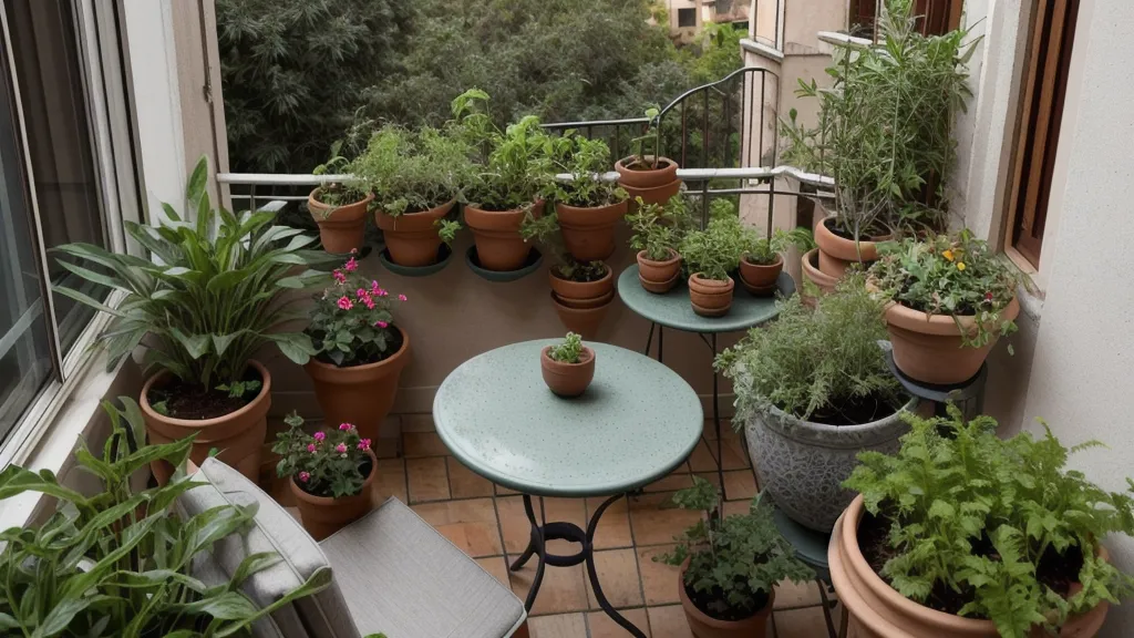 Portátil mostrando un curso de huerto urbano y cultivo orgánico junto a una maceta con un brote recién nacido