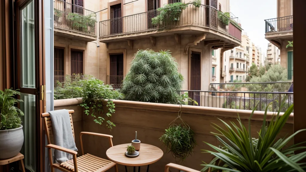Un pequeño tomate rojo creciendo en un balcón de Barcelona.