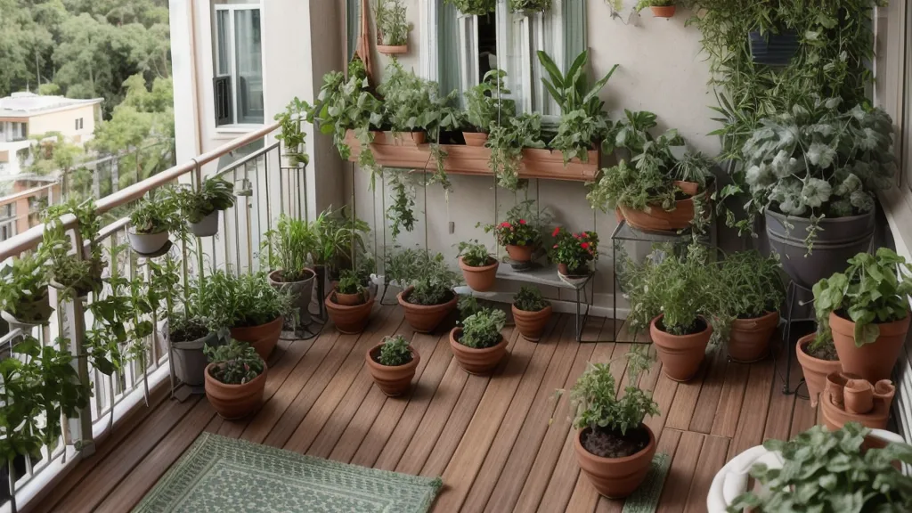 Kokedama colgante como solución de huerto vertical y jardinería urbana en un balcón pequeño