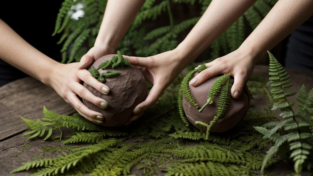 Manos preparando la mezcla de sustrato para una kokedama artesanal