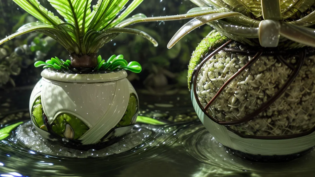 Riego por inmersión de una kokedama en un recipiente de cristal