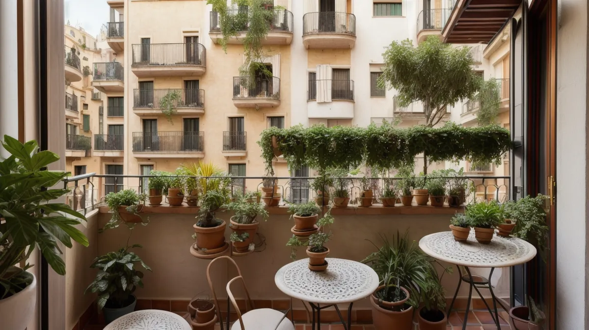 Sistemas de riego para macetas en vacaciones baratos, cordón de algodón goteando sobre sustrato orgánico en una terraza de Barcelona