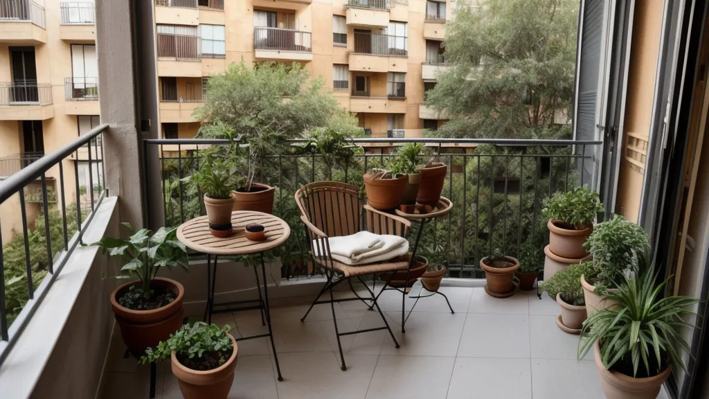 Maceta de terracota pesada para anclar plantas resistentes al viento en un balcón alto